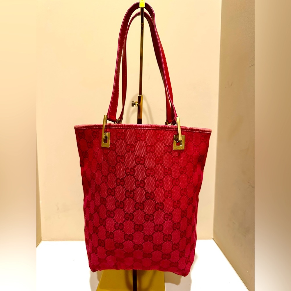 Gucci GG Guccissma Small Red Leather and Canvas Tote